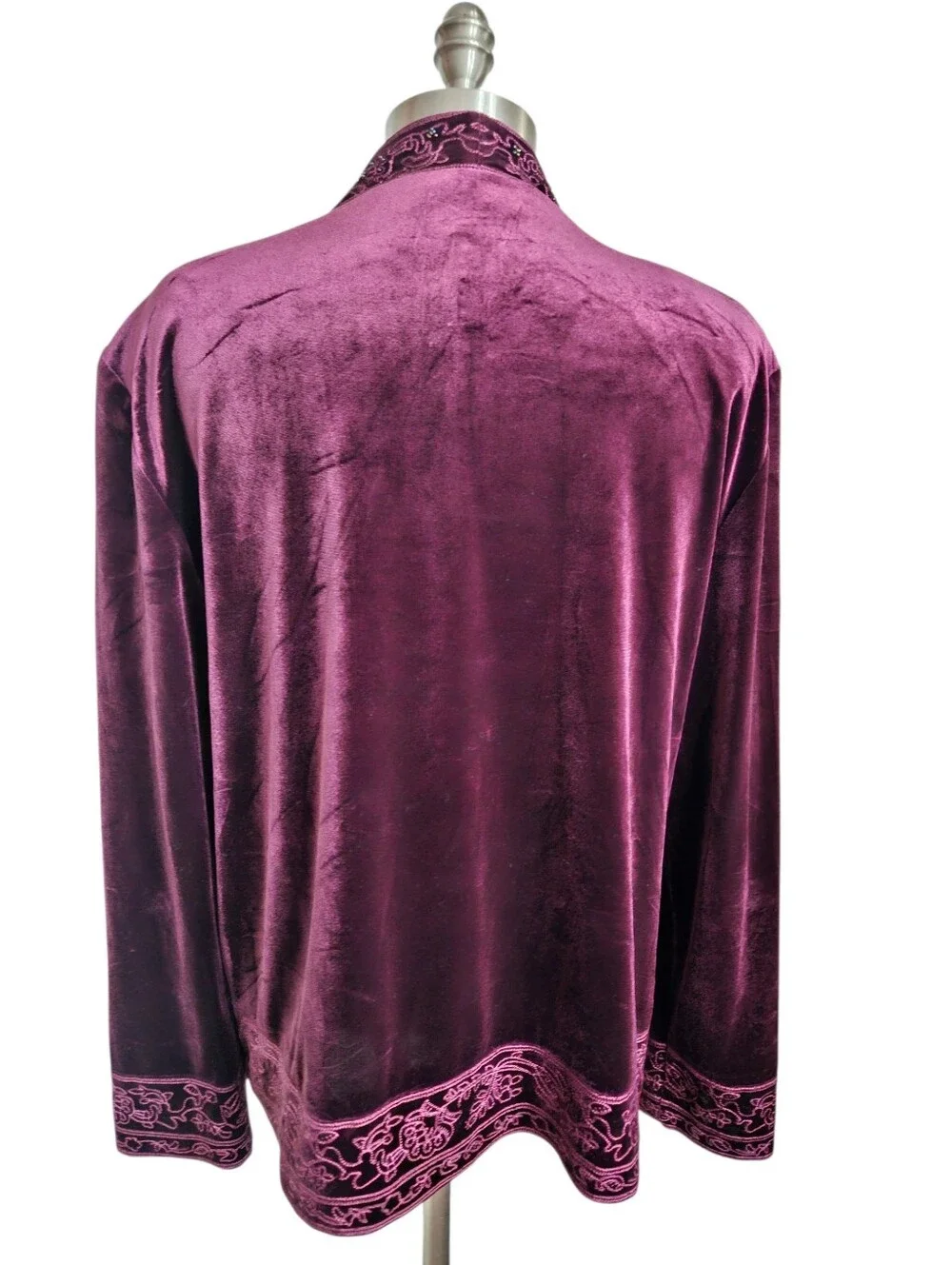 COLDWATER CREEK Deep Plum Velvet Embroidered Beaded Open Jacket | SZ 14 - Picture 4 of 11